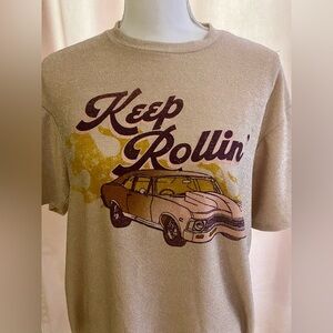 Modish‎ Rebel gold/silver lurex Keep Rollin T-shirt L